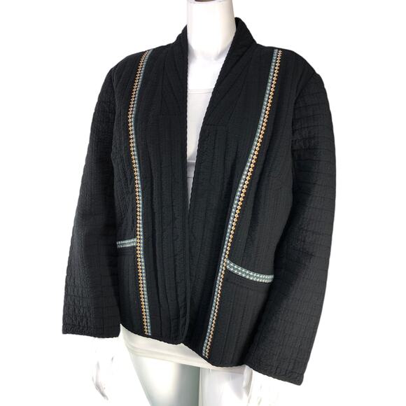 J Jill Pure Elements Womens Plus Size 2X Jacket Seersucker Open Pockets Black - Picture 1 of 16